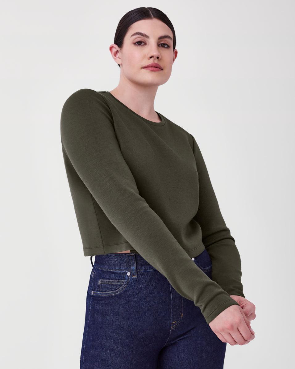 Spanx AirEssentials Cropped Long Sleeve Top Olive | JKUBITX-78