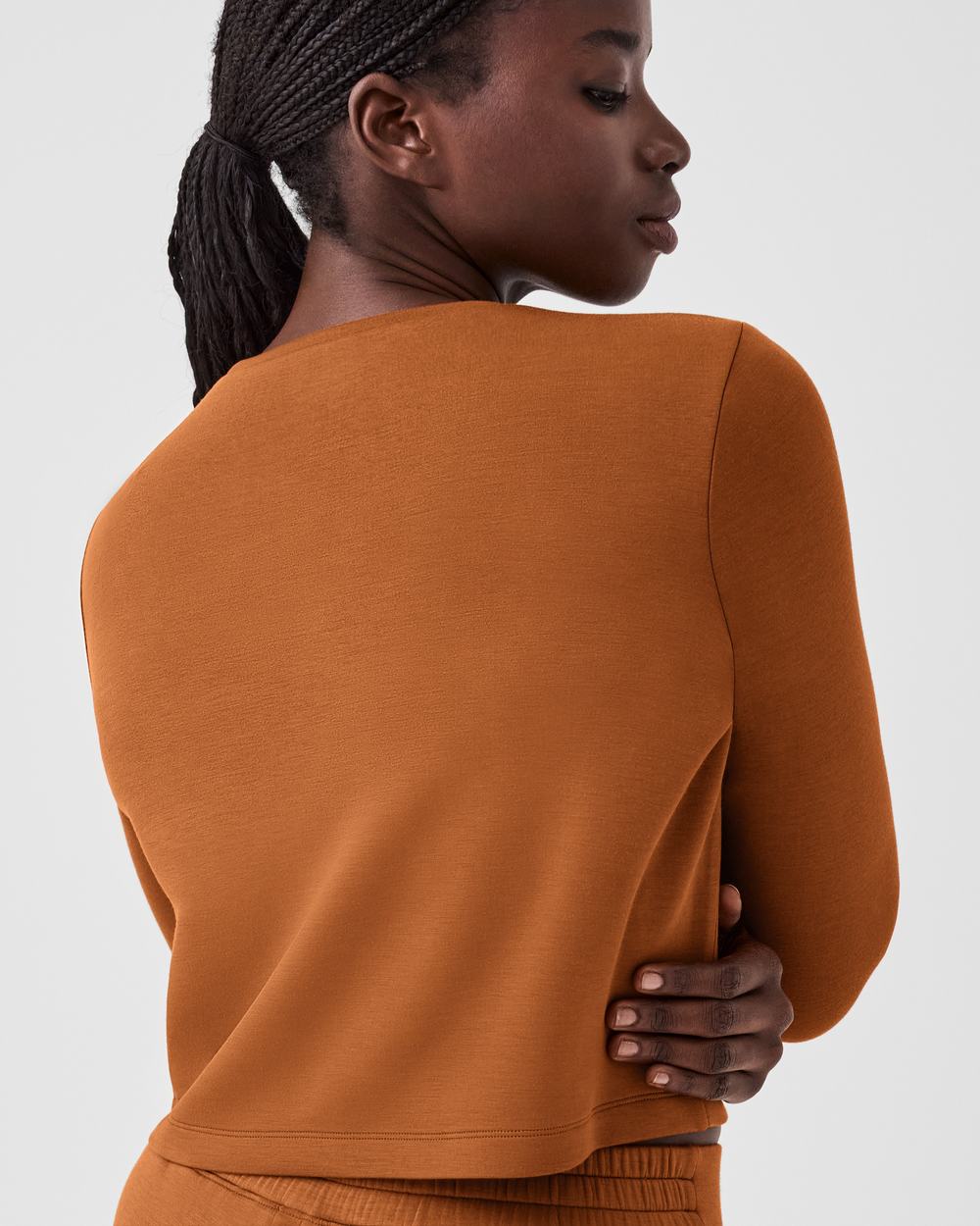 Spanx AirEssentials Cropped Long Sleeve Top Brown | DONBSGH-56