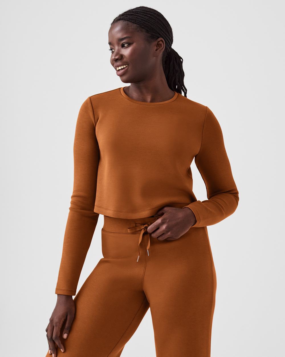 Spanx AirEssentials Cropped Long Sleeve Top Brown | DONBSGH-56