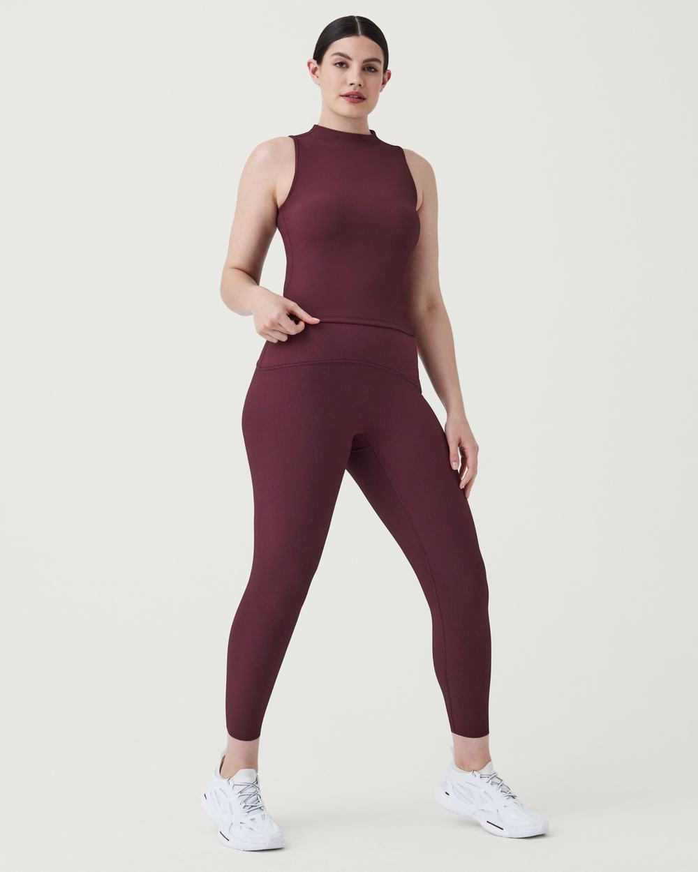 Spanx Contour Rib Mock Neck Tank Burgundy | WEXPMQS-89