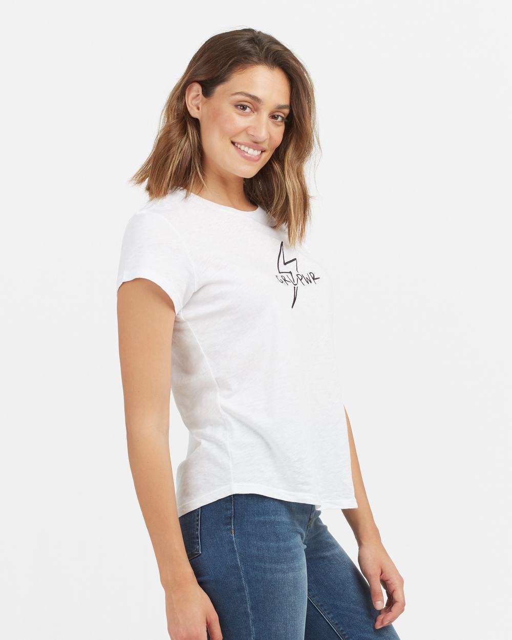 Spanx Pima Cotton Embroidered Graphic Tee White | OLJEBFZ-08