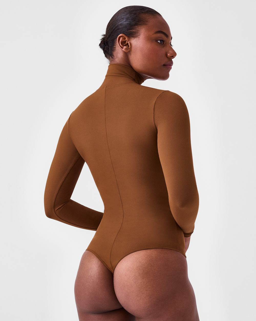 Spanx Suit Yourself Ribbed Long Sleeve Turtleneck Bodysuit Brown | NXIVOJB-18