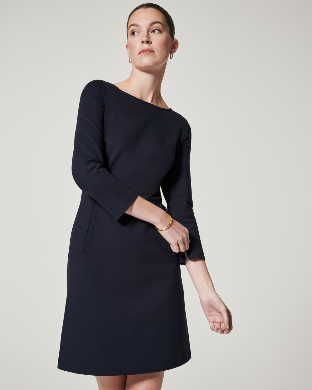 Spanx The Perfect A-line 3/4 Sleeve Dress Navy | DNQGXCP-94