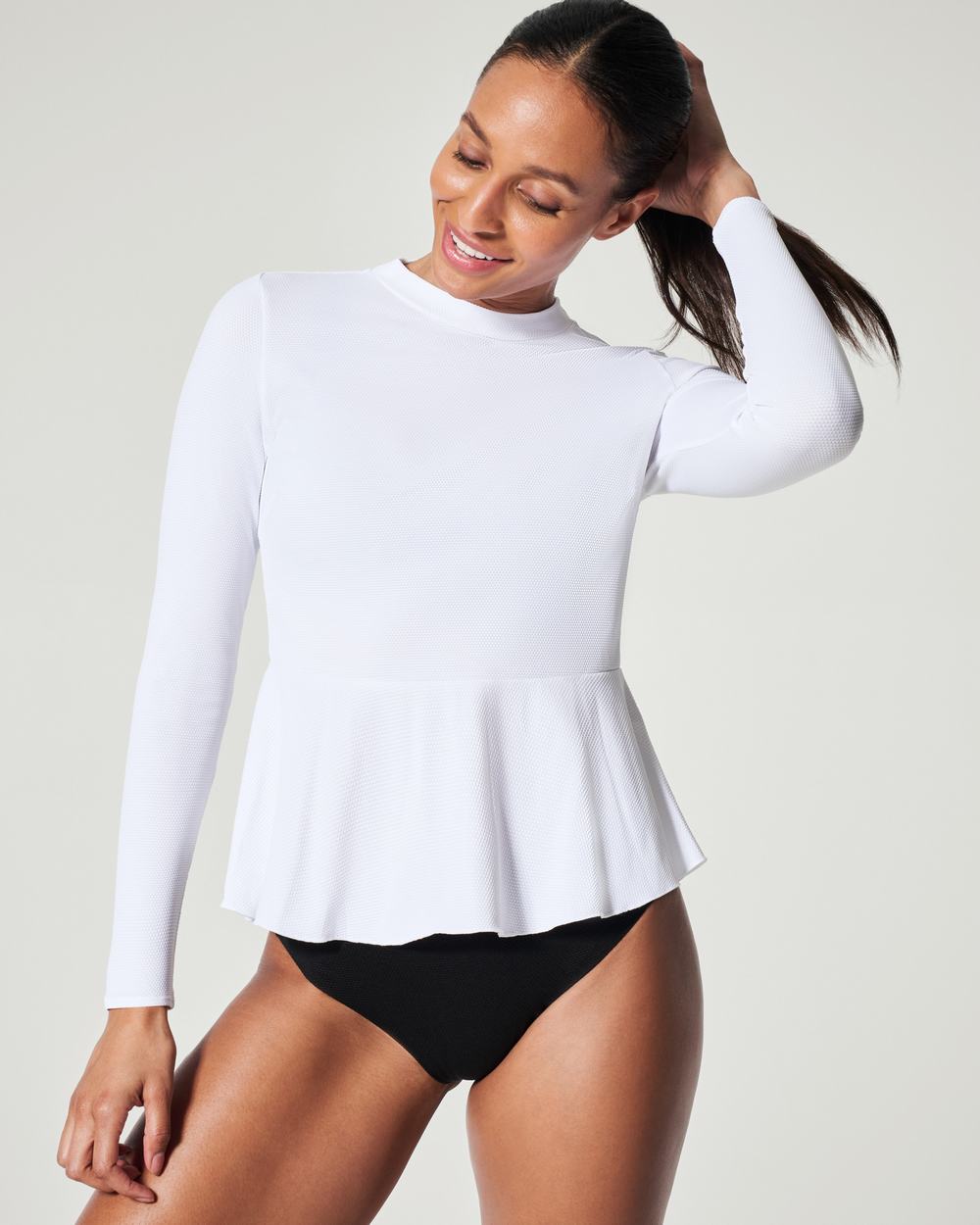 Spanx Pique Long Sleeve Swim Shirt White | LBXVQKC-64