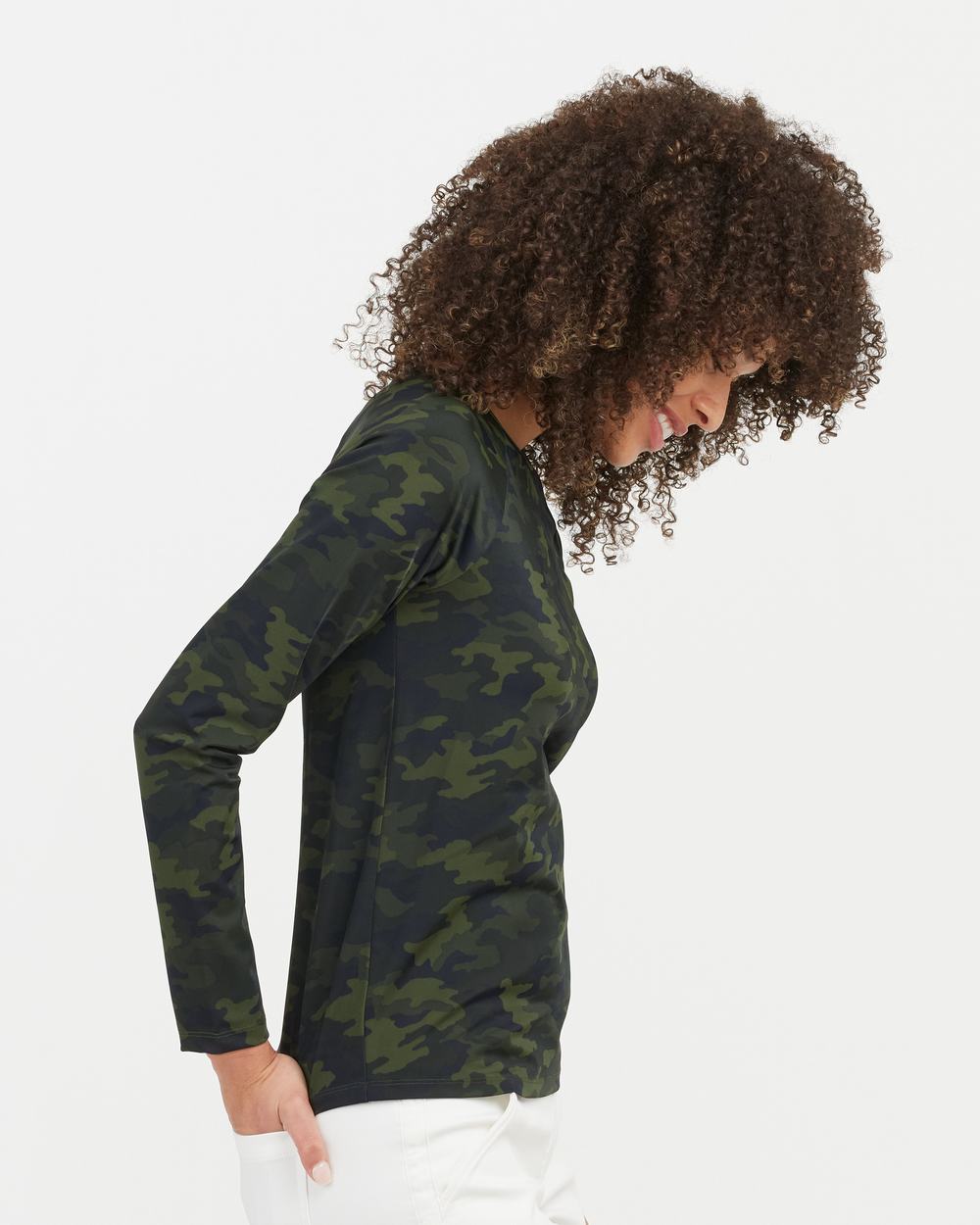 Spanx Long Sleeve Swim Shirt Green Camo | HNVRLJG-52