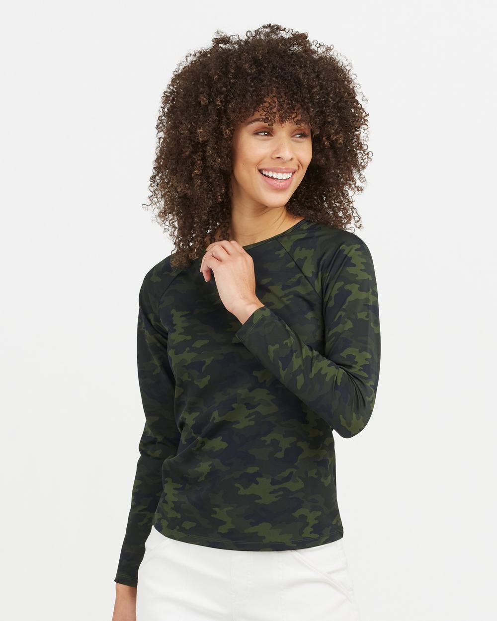 Spanx Long Sleeve Swim Shirt Green Camo | HNVRLJG-52