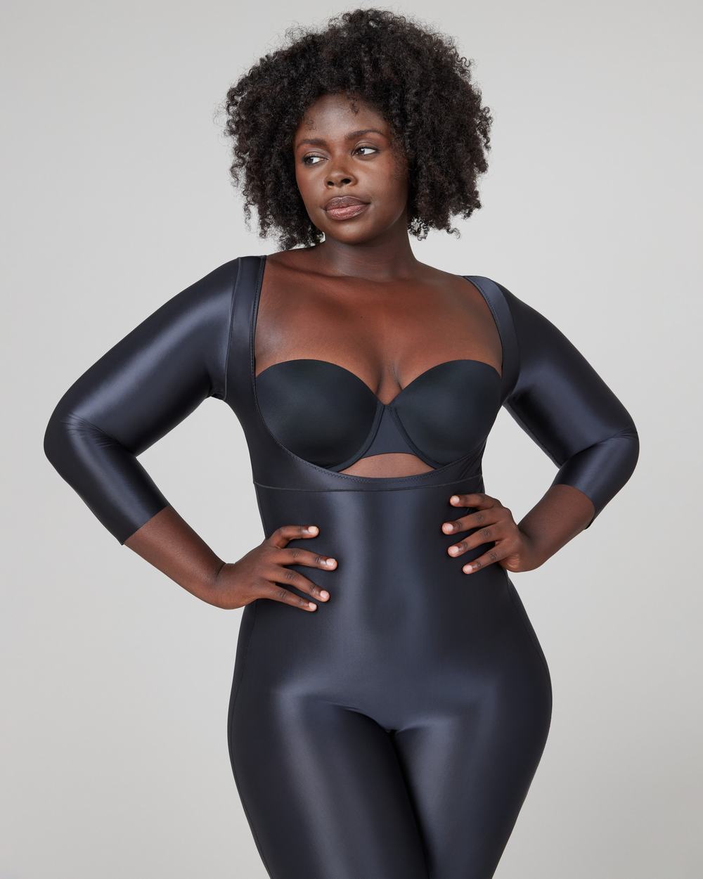 Spanx Suit Your Fancy Open-Bust 3/4 Sleeve Catsuit Black | YGSKAND-91