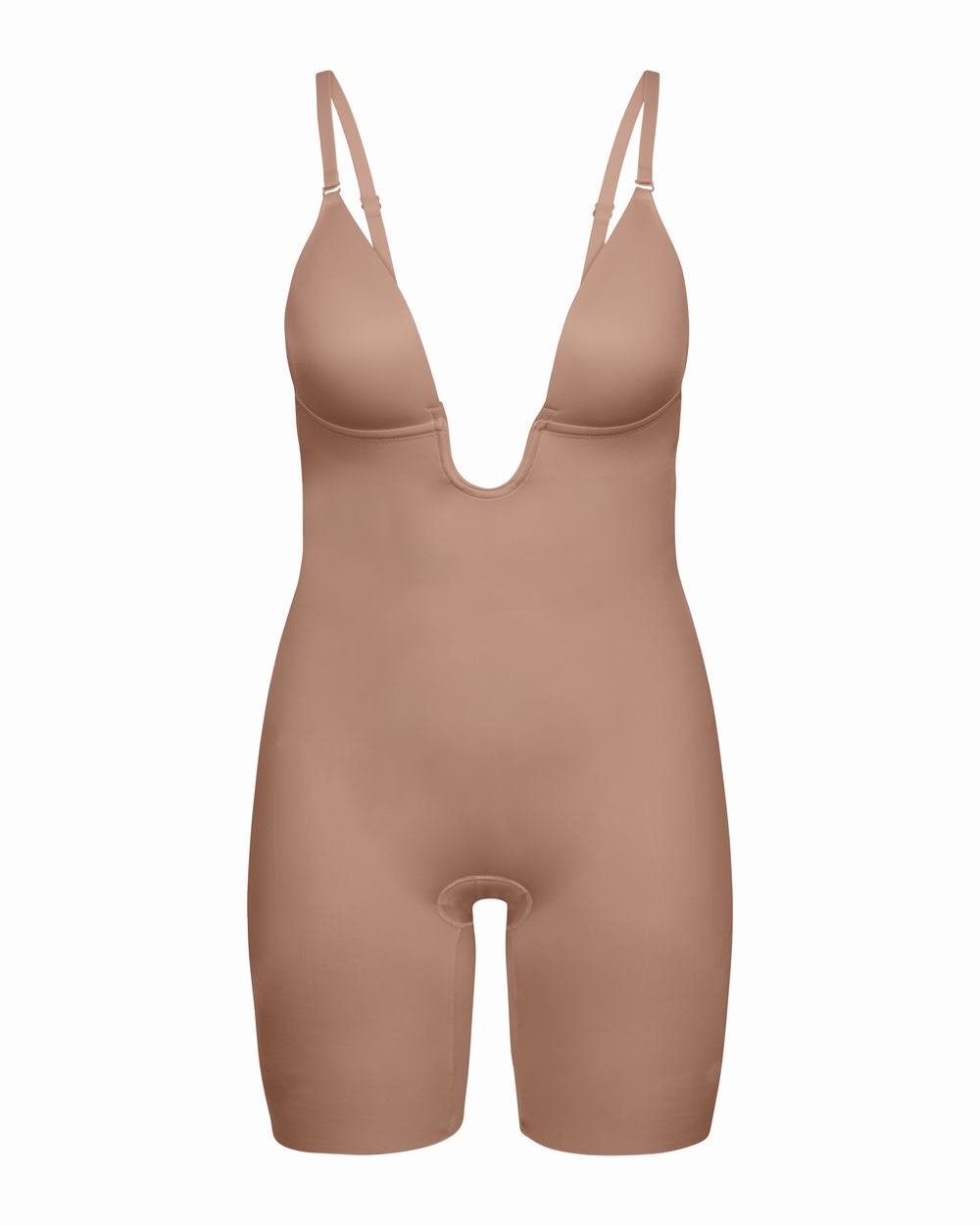 Spanx Suit Your Fancy Plunge Low-Back Mid-Thigh Bodysuit Cafe Au Lait | FBSYWXK-84