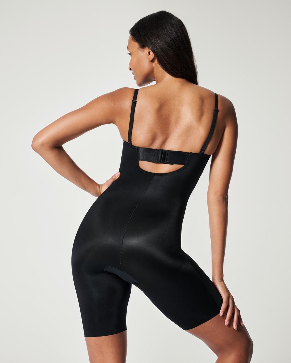 Spanx Suit Your Fancy Strapless Cupped Mid-Thigh Bodysuit Black | ITNUPYF-50