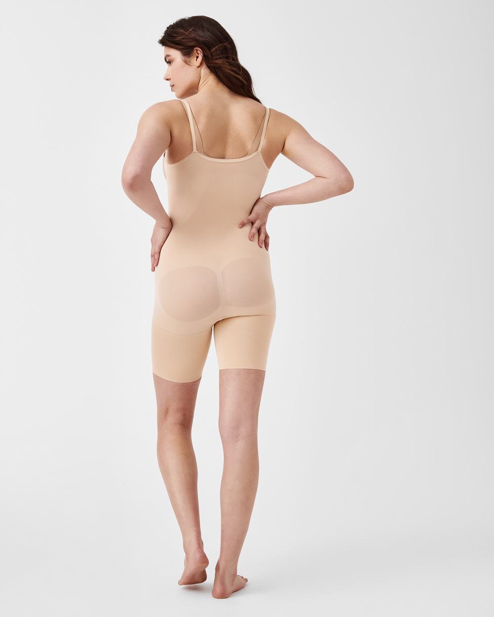 Spanx Power Open-Bust Mid-Thigh Bodysuit Beige | RODYICX-71