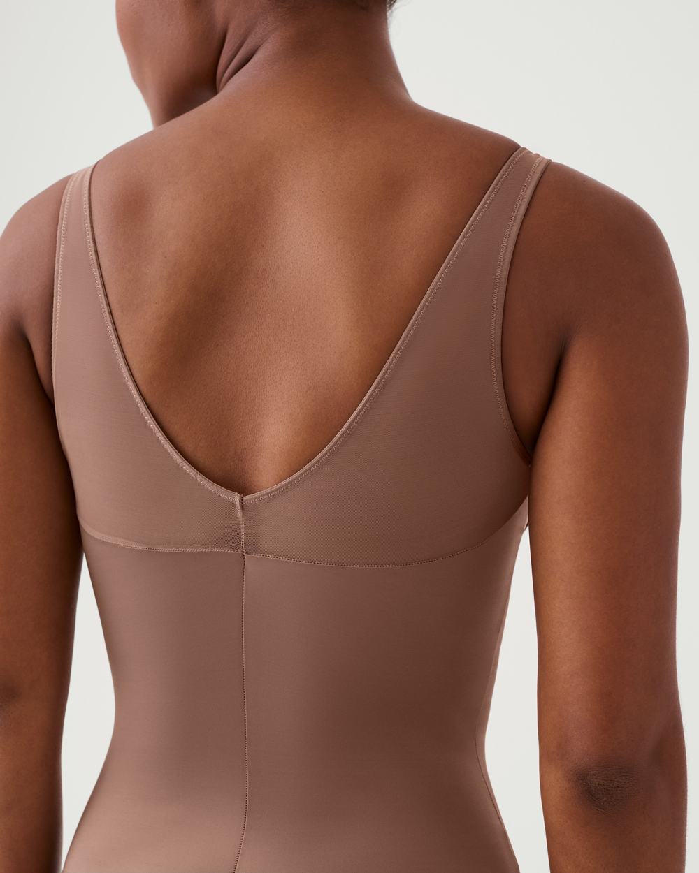 Spanx Shaping Satin Mesh Thong Bodysuit Cafe Au Lait | JZALKOR-02